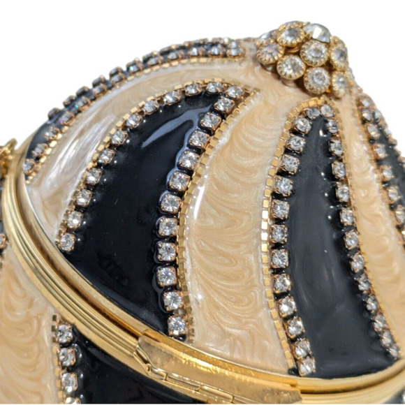 Vivian Alexander Black Gold Striped Enamel Crystal Bead Rhea Duchess II Egg Bag - Picture 11 of 16